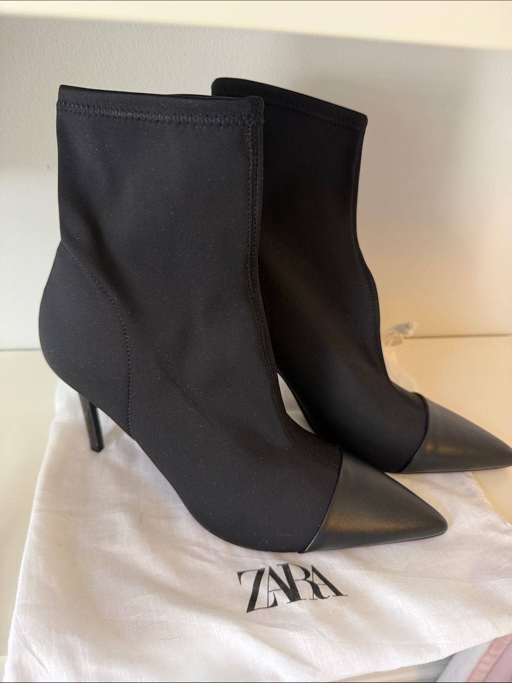ZARA Black Pointed Stretch Sock Ankle Boots